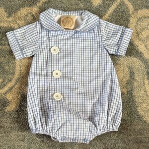 Beaufort Bonnet Company Blue and White Checkered Baby Romper 0-6 months
